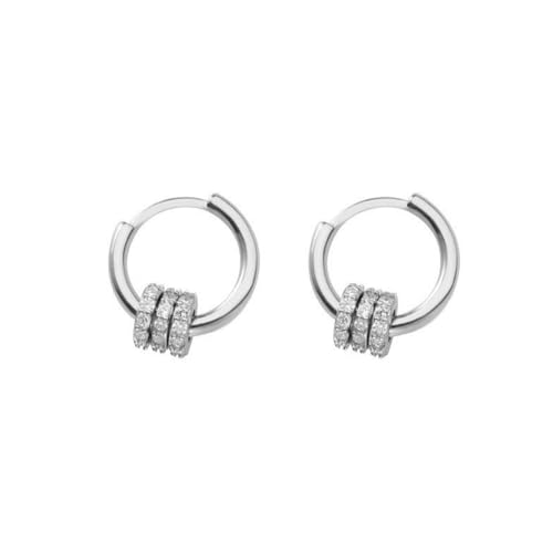 Auriselle Zirkonia Ohrringe Creolen Damen Drei-Ring-Ohrbügel, Ohrstecker Zirkon Glänzend Klassisch Hoop Earrings Runde Verstellbare Stecker Ohrhaken Jewelry Schmuck Frauen Mädchen, Silbern von Auriselle