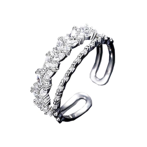 Auriselle Zirkonia Ring für Damen, Zirkon Glänzend Double-layer Verstellbare Öffnung Ringe Luxuriöser Stil Größenverstellbar Daumenring Jewelry Schmuck für Freundin Women Frauen Mädchen, Silbern von Auriselle
