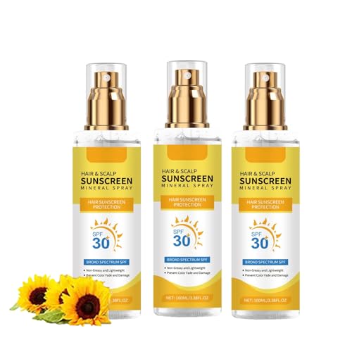 Haar Kopfhaut Sonnenschutz Mineral Spray, Kopfhautschutzspray Sonnenschutz LSF 30+, Haut-Sonnenschutz In ReisegrößE Verhindert Verblassen Und Trockenheit - Leicht Und Nicht Fettend (3) von Auriskin
