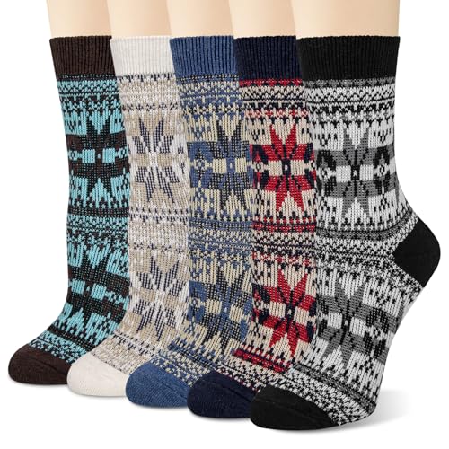 Aurmly 5 Paar Damen Wintersocken Thermische Wolle Weiche Damen Socken Warme Socken für Frauen 35-41 von Aurmly