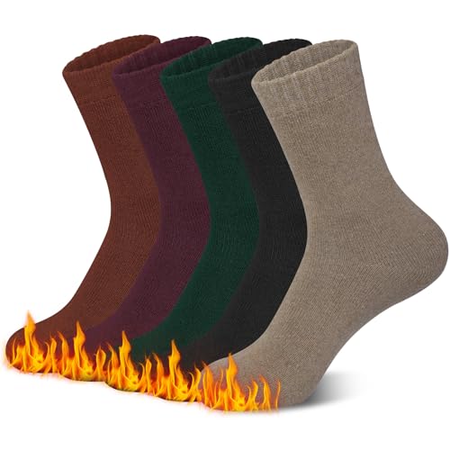 Aurmly Damen Merinowolle Wandersocken 5 Paar, Warme Thermosocken Atmungsaktiv Wollsocken Dick Wintersocken Thermo Sportsocken für Outdoor Trekking, EU36-41 von Aurmly