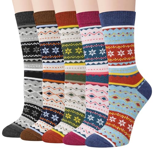 Aurmly Damen Thermowollsocken, dicke warme Wollsocken im 5er Pack, Damen Socken von Aurmly