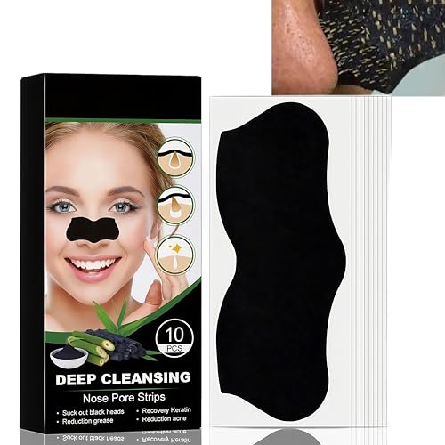 10 Stück Mitesserentferner-Streifen - Tiefenreinigende Porenstreifen mit Kohle für Frauen & Männer Entfernen Sie effektiv Mitesser und entfernen Sie die Poren für glatte, klare Haut, ideal für Nase von AurolaGlow
