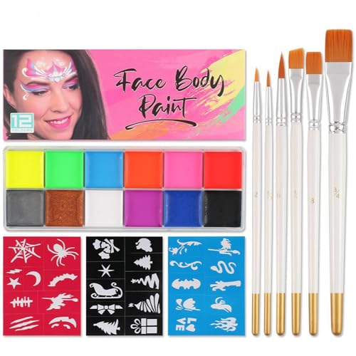 Gesichtsbemalungs-Set, Körperbemalungs-Set mit 6 Pinseln, sicher, waschbar für Kinder und Erwachsene, perfekt für Halloween, Weihnachten, Kostümpartys und Festivals, Kinder-Make-up-Set von AurolaGlow
