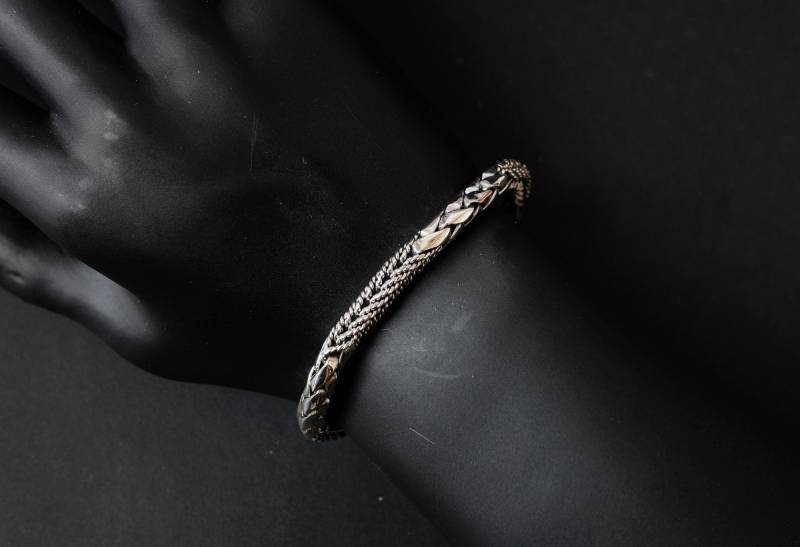 Herren Bali Silberarmband Mit Drachenknochen Und Weizen Kombinationsmotiv, Armband Herren, Geschenke Für Ihn Herren Bali Silberarmband Mit Drachenknochen Und Weizen Kombinationsmotiv, Armband Herren, Geschenke Für Ihn von Aurolius