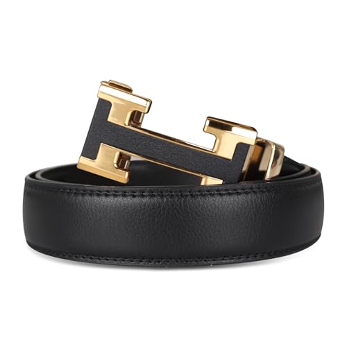Aurolran Ledergürtel für Herren und Damen, Business-Stil, automatische Schnalle, Farbe: Schwarz, Silber, Gold, A04-schwarz-schwarz, 47 inches Length Adjustable Aurolran Ledergürtel für Herren und Damen, Business-Stil, automatische Schnalle, Farbe: Schwarz, Silber, Gold, A04-schwarz-schwarz, 47 inches Length Adjustable von Aurolran