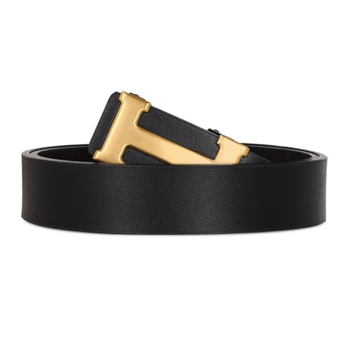 Aurolran Ledergürtel für Herren und Damen, Business-Stil, automatische Schnalle, Farbe: Schwarz, Silber, Gold, A11, schwarz-gold, 49 inches Length Adjustable von Aurolran