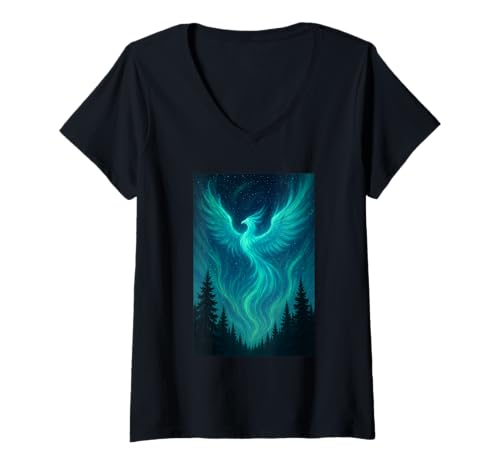 Damen Kunstwerk von Aurora Borealis Phoenix Spirit T-Shirt mit V-Ausschnitt Damen Kunstwerk von Aurora Borealis Phoenix Spirit T-Shirt mit V-Ausschnitt von Aurora Mystica