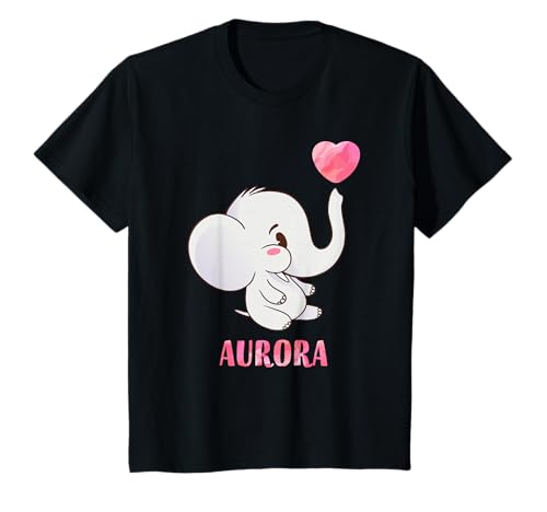 Kinder Aurora Vorname Mädchen Personalisiertes Baby Elefanten T-Shirt von Aurora Namen Shirts für Kinder