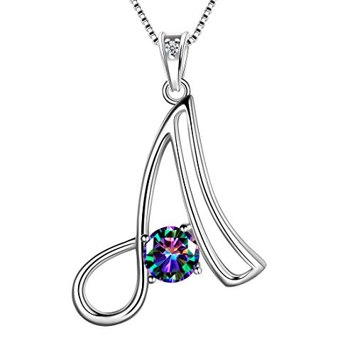 Aurora Tears 925 Sterling Silber Buchstabe A Halsketten Mystischer Regenbogentopas Alphabet Initial A Anhänger Schmuck für Frauen und Mädchen DP0195A von Aurora Tears
