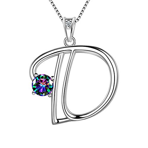 Aurora Tears 925 Sterling Silber Buchstabe D Halsketten Mystischer Regenbogentopas Alphabet Initial D Anhänger Schmuck Geschenke für Frauen und Mädchen DP0195D von Aurora Tears