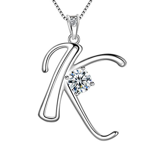 Aurora Tears 925 Sterling Silber Buchstabe K Halsketten Zirkonia Alphabet Initial K Anhänger Schmuck Geschenke für Frauen und Mädchen DP0166K von Aurora Tears