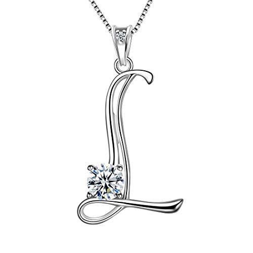Aurora Tears 925 Sterling Silber Buchstabe L Halsketten Zirkonia Alphabet Initial L Anhänger Schmuck für Frauen und Mädchen DP0166L von Aurora Tears