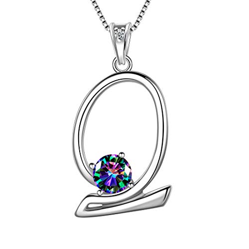 Aurora Tears 925 Sterling Silber Buchstabe Q Halsketten Mystischer Regenbogentopas Alphabet Initial Q Anhänger Schmuck Geschenke für Frauen und Mädchen DP0195Q von Aurora Tears