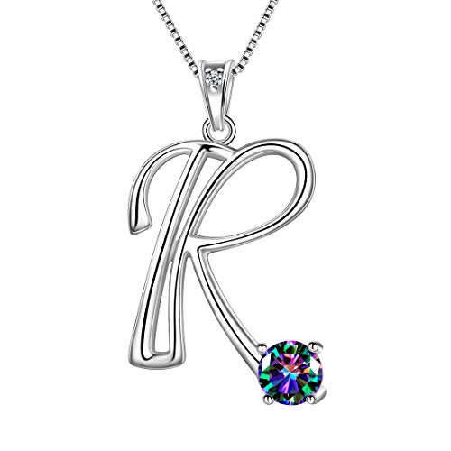 Aurora Tears 925 Sterling Silber Buchstabe R Halsketten Mystischer Regenbogentopas Alphabet Initial R Anhänger Schmuck Geschenke für Frauen und Mädchen DP0195R von Aurora Tears