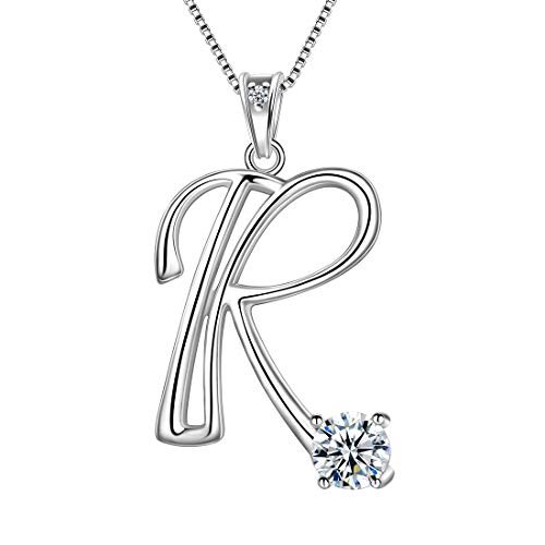 Aurora Tears 925 Sterling Silber Buchstabe R Halsketten Zirkonia Alphabet Initial R Anhänger Schmuck Geschenke für Frauen und Mädchen DP0166R von Aurora Tears