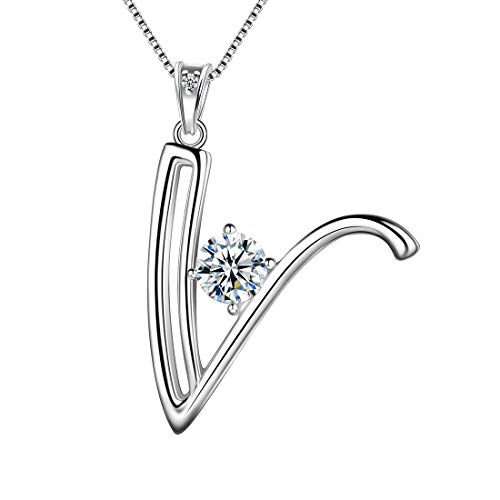 Aurora Tears 925 Sterling Silber Buchstabe V Halsketten Zirkonia Alphabet Initial V Anhänger Schmuck Geschenke für Frauen und Mädchen DP0166V von Aurora Tears