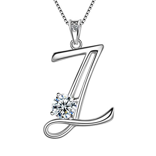 Aurora Tears 925 Sterling Silber Buchstabe Z Halsketten Zirkonia Alphabet Initial Z Anhänger Schmuck Geschenke für Frauen und Mädchen DP0166Z von Aurora Tears