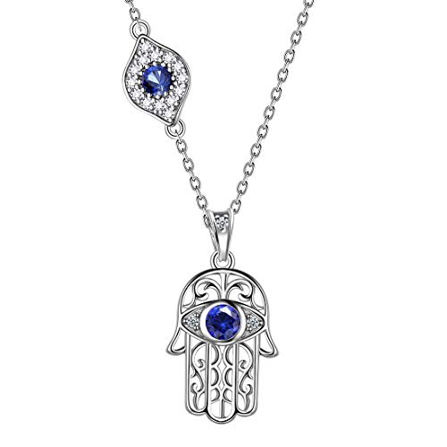 Aurora Tears 925 Sterling Silber Hamsa Fatima Hand Halskette Evil Eye Anhänger mit Blue Sapphire Dating für Frauen DP0125B von Aurora Tears
