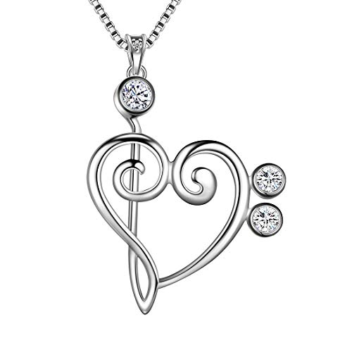 Aurora Tears 925 Sterling Silber Musiknote Halskette Liebe Herz Anhänger Charme Schmuck Musik Liebhaber Geschenk für Frauen und Mädchen DP0152W von Aurora Tears