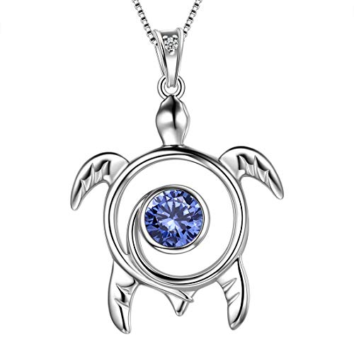 Aurora Tears Schildkröte Halskette 925 Sterling Silber Tier Anhänger Blau Juni Birthstone Schmuck Geschenke mit Zirkonia für Frauen DP0172U von Aurora Tears