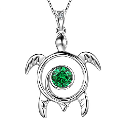 Aurora Tears 925 Sterling Silber Schildkröte Halskette Tiere Anhänger Green May Birthstone Schmuck mit Zirkonia für Frauen DP0172G von Aurora Tears