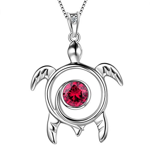 Aurora Tears Schildkröte Halskette 925 Sterling Silber Tier Anhänger Rubin Juli Birthstone Schmuck Geschenke mit Zirkonia für Frauen DP0172R von Aurora Tears