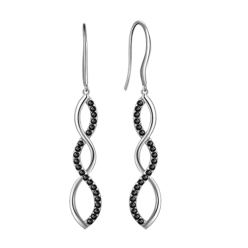 Aurora Tears Damen 925 Sterling Silber Ohringe Ohrhänger Spirale Design mit klein Schwarz Kristall DE0062K von Aurora Tears