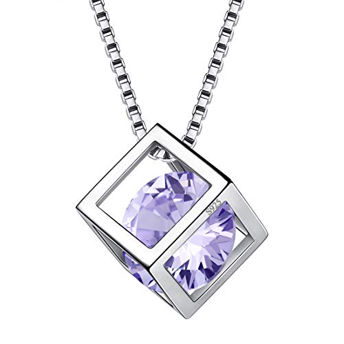 Aurora Tears Dezember Birthstone Anhänger Blue CZ Square Anhänger Halskette Geburtstagsgeschenke für Frauen und Mädchen 17.7" DP0028D von Aurora Tears