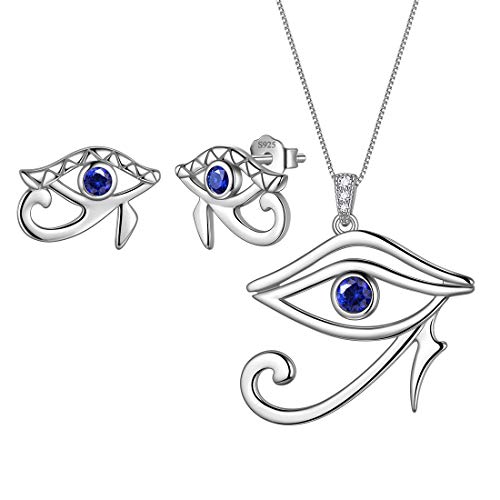 Aurora Tears Ägyptisches Auge des Horus Halsketten/Ohrstecker Set 925 Sterling Silber Evil Eye Schmuck Set Schmuck für Männer und Frauen DS0081W von Aurora Tears