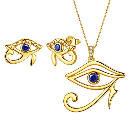 Aurora Tears Ägyptisches Auge des Horus Halsketten/Ohrstecker Set 925 Sterling Silber Evil Eye Schmuckset 18 Karat vergoldeter Schmuck für Männer und Frauen DS0081Y von Aurora Tears