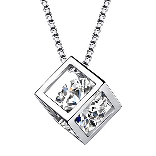 Aurora Tears April Birthstone Halskette 925 Sterling Silber Weiß CZ Quadrat Geburtsstein Anhänger Schmuck Geschenke für Frauen und Mädchen DP0028W von Aurora Tears