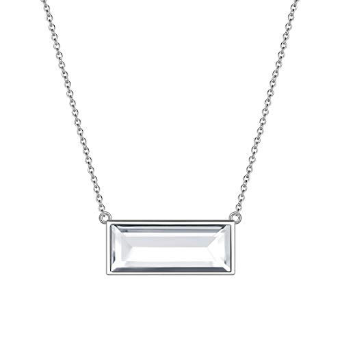 Aurora Tears April Birthstone Halsketten 925 Sterling Silber Weiß CZ Bar Rechteck Birth Stone Anhänger Schmuck für Frauen und Mädchen DP0285W von Aurora Tears