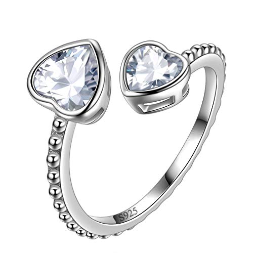 Aurora Tears April Birthstone Liebesherz Verstellbare Ringe 925 Sterling Silber Birthstone Doppelherz Offener Ring Geburtsstein Schmuck für Frauen und Männer DR0109W Aurora Tears April Birthstone Liebesherz Verstellbare Ringe 925 Sterling Silber Birthstone Doppelherz Offener Ring Geburtsstein Schmuck für Frauen und Männer DR0109W von Aurora Tears