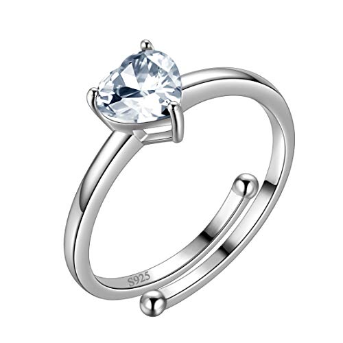 Aurora Tears April Birthstone Adjustable Rings Love Heart 925 Sterling Sliver Heart-shaped Birthstone Open Ring Birth Stone Jewelry Gifts for Women and Men DR0121W von Aurora Tears