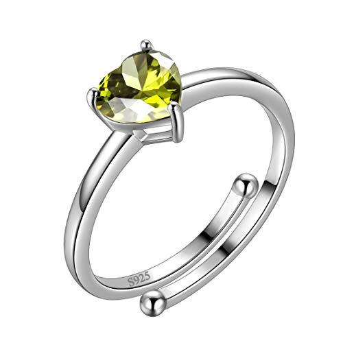 Aurora Tears August Birthstone Adjustable Rings Love Heart 925 Sterling Sliver Heart-shaped Birthstone Open Ring Birth Stone Jewelry Gifts for Women and Men DR0121A von Aurora Tears