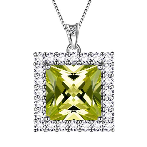 Aurora Tears August Birthstone Halsketten 925 Sterling Silber Grün Peridot Quadrat Geburtsstein Anhänger mit Zirkonia Schmuck für Frauen und Mädchen DP0282A von Aurora Tears