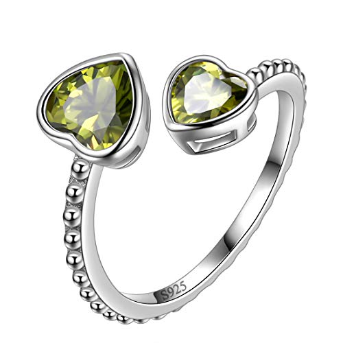 Aurora Tears August Birthstone Liebesherz Verstellbare Ringe 925 Sterling Silber Birthstone Doppelherz Offener Ring Geburtsstein Schmuck Geschenke für Frauen und Männer DR0109A von Aurora Tears