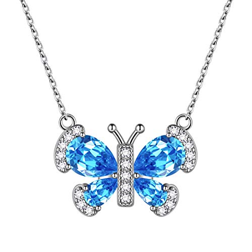 Aurora Tears Blau Schmetterling Halskette Frauen 925 Sterling Silber Tier Schmetterlinge März Birthstone Aquamarin Anhänger Kristall Hochzeit Geburtstag Schmuck DP0287M von Aurora Tears