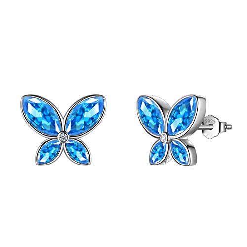 Aurora Tears Blau Schmetterling Ohrstecker Frauen 925 Sterling Silber Tier Schmetterlinge März Birthstone Aquamarin Ohrstecker Kristall Hochzeit Geburtstag Schmuck DE0229M von Aurora Tears