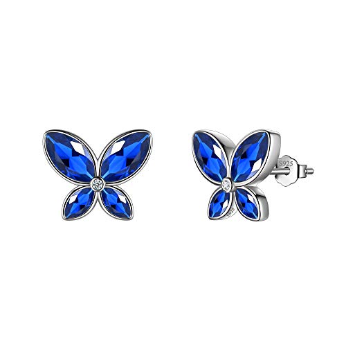 Aurora Tears Blau Schmetterling Ohrstecker Frauen 925 Sterling Silber Tier Schmetterlinge September Birthstone Saphir Ohrstecker Kristall Hochzeit Geburtstag Schmuck DE0229S von Aurora Tears