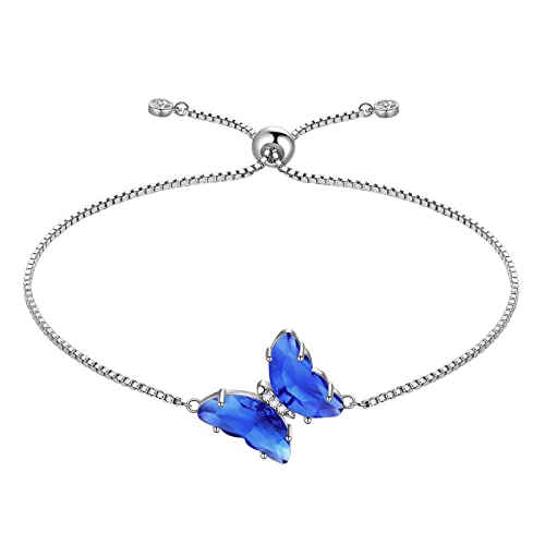 Aurora Tears Blaue Schmetterling Herz Armbänder Frauen 925 Sterling Silber Tier Schmetterlinge September Erstellt Saphir Geburtsstein Saphir Link Einstellbare Armband Schmuck DB0119S von Aurora Tears
