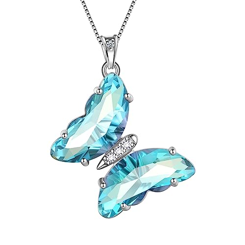 Aurora Tears Blaue Schmetterling Herz Halskette Frauen 925 Sterling Silber Tier Schmetterlinge Anhänger Kristall Hochzeit Geburtstag Schmuck DP0311H von Aurora Tears