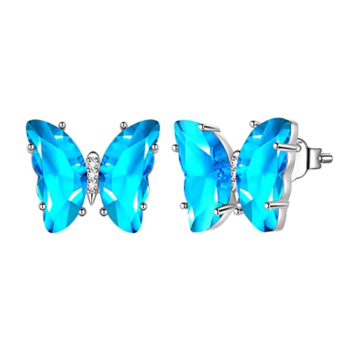 Aurora Tears Blaue Schmetterling Herz Ohrstecker Frauen 925 Sterling Silber Tier Schmetterlinge März Erstellt Aquamarin Birthstone Aquamarin Schmuck DE0253M von Aurora Tears