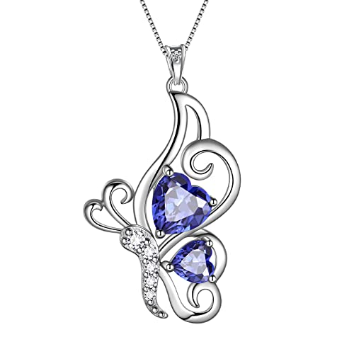 Aurora Tears Blaue Schmetterlings-Herz-Halskette Frauen 925 Sterlingsilber Tierschmetterlinge Dezember erstellt Tansanit Geburtsstein Schmuck DP0307D von Aurora Tears