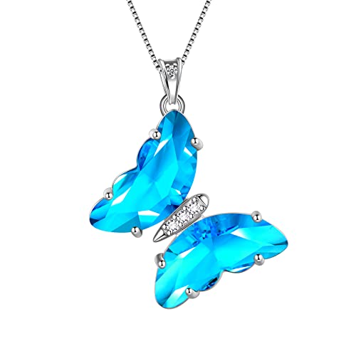 Aurora Tears Blaue Schmetterlings-Herz-Halskette Frauen 925 Sterlingsilber Tierschmetterlinge März erstellt Aquamarin Geburtsstein Kristall Hochzeit Schmuck DP0311M von Aurora Tears