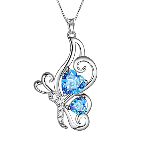 Aurora Tears Blaue Schmetterlings-Herz-Halskette Frauen 925 Sterlingsilber Tierschmetterlinge März erstellt Aquamarin Schmuck DP0307M von Aurora Tears