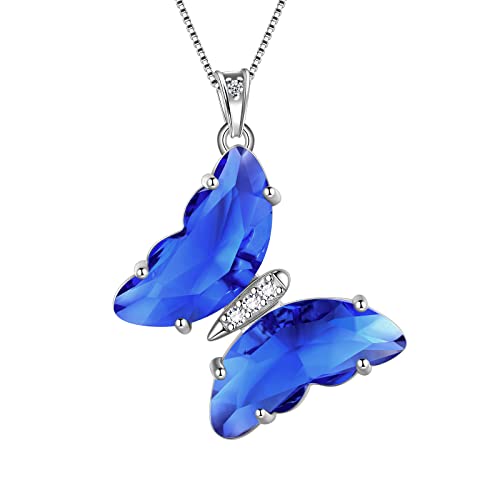 Aurora Tears Blauer Schmetterling Herz Halskette Frauen 925 Sterling Silber Tier Schmetterlinge September erstellt Saphir Geburtsstein Schmuck DP0311S von Aurora Tears