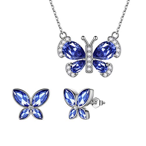 Aurora Tears Blauer Schmetterling Schmuck Sets Frauen 925 Sterling Silber Tier Schmetterlinge Dezember Birthstone Tansanit Halskette/Ohrring Set Kristall Hochzeit Schmuck DS0090D von Aurora Tears