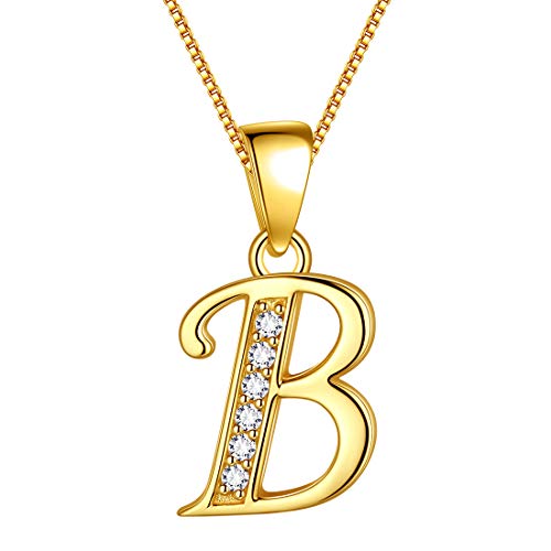 Aurora Tears Buchstabe B Halskette 925 Sterling Silber 18 Karat vergoldet Initiale B Alphabet Anhänger mit Zirkonia Schmuck Dating für Frauen DP0045B-Y von Aurora Tears